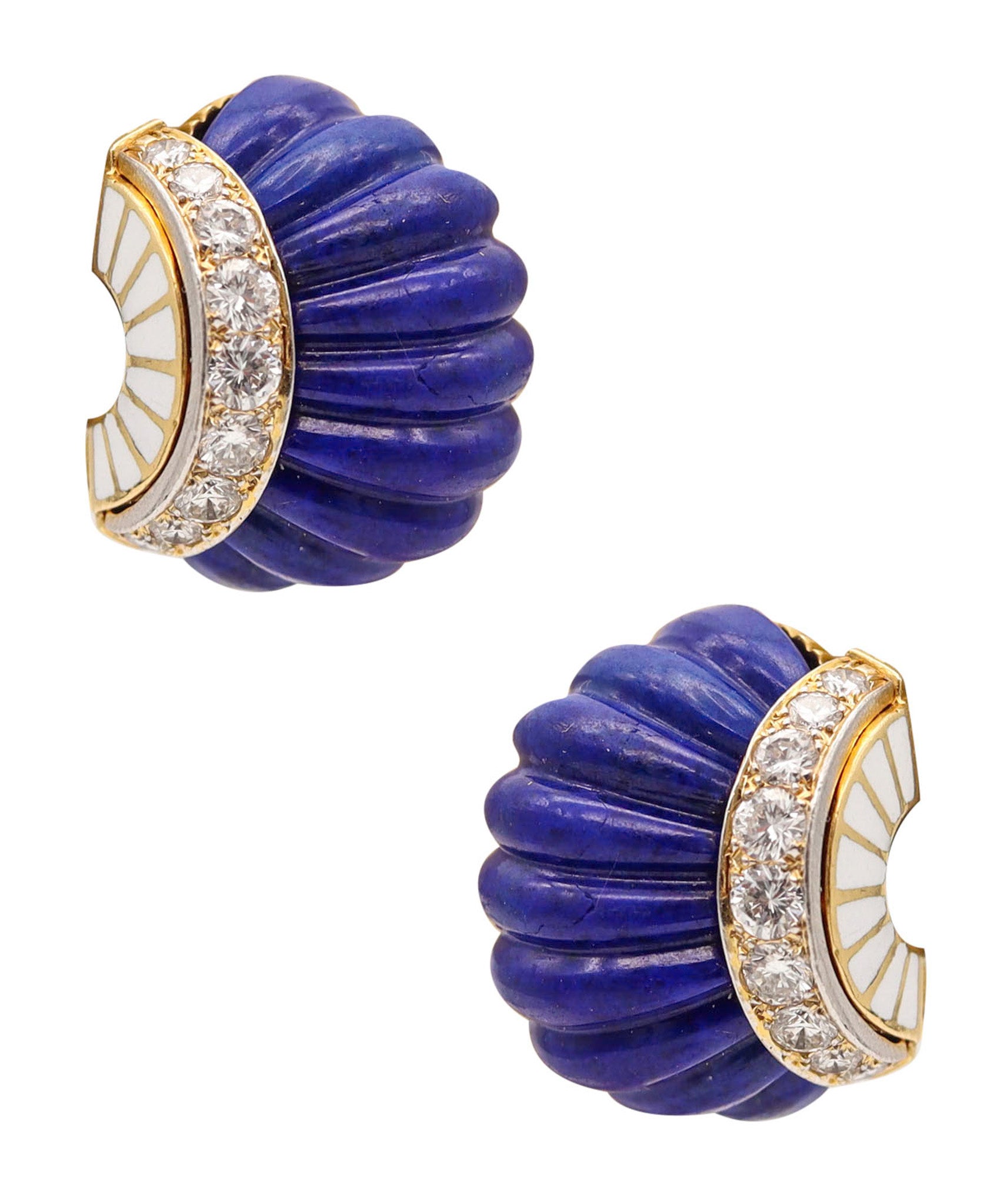 DAVID WEBB 1970 Clips-on Earrings In 18Kt Gold With 41.68 Ctw In Diamonds & Lapis