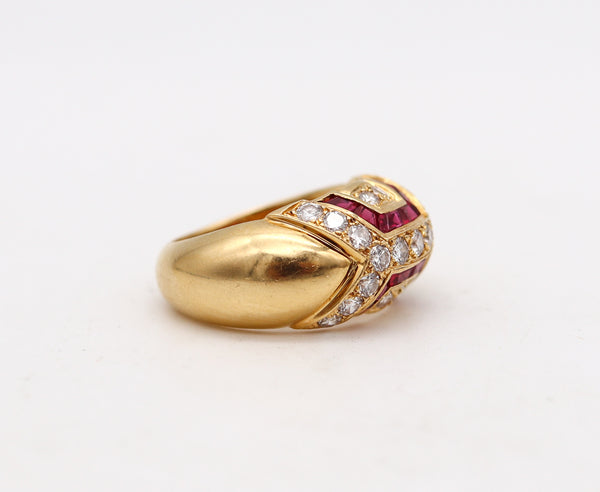 BOUCHERON Paris Modernist Ring In 18Kt Gold With 1.94 Ctw In Diamonds & Rubies