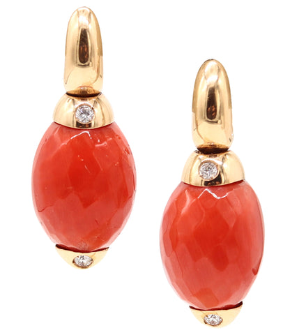 ANGELETTI ROMA Dangle Hoops Earrings In 18Kt Gold With Diamonds & Corals