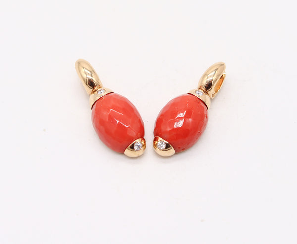 ANGELETTI ROMA Dangle Hoops Earrings In 18Kt Gold With Diamonds & Corals