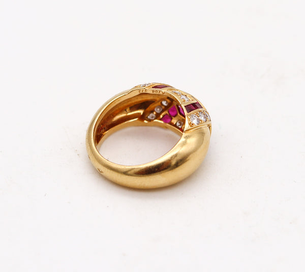 BOUCHERON Paris Modernist Ring In 18Kt Gold With 1.94 Ctw In Diamonds & Rubies