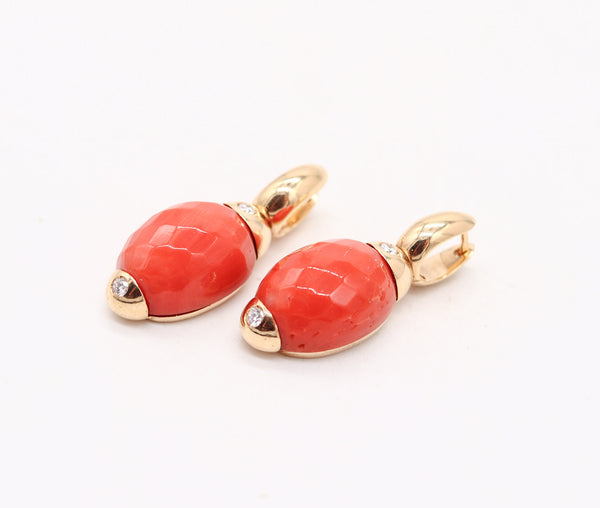 ANGELETTI ROMA Dangle Hoops Earrings In 18Kt Gold With Diamonds & Corals