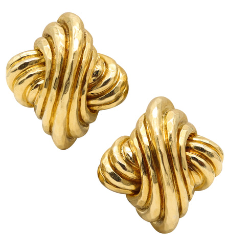 HENRY DUNAY New York Clips-On Earrings In Solid Faceted 18Kt Yellow Gold