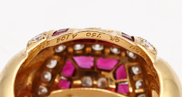 BOUCHERON Paris Modernist Ring In 18Kt Gold With 1.94 Ctw In Diamonds & Rubies