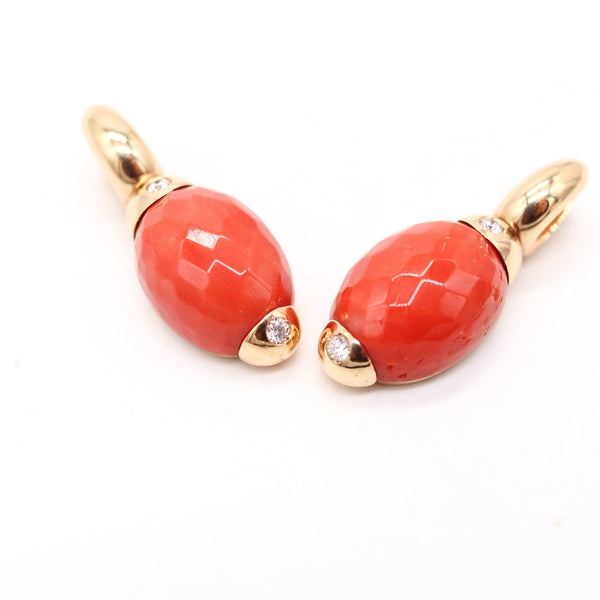 ANGELETTI ROMA Dangle Hoops Earrings In 18Kt Gold With Diamonds & Corals