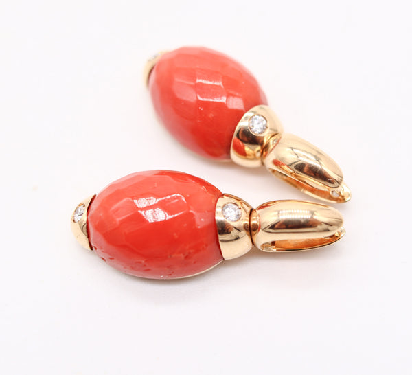 ANGELETTI ROMA Dangle Hoops Earrings In 18Kt Gold With Diamonds & Corals