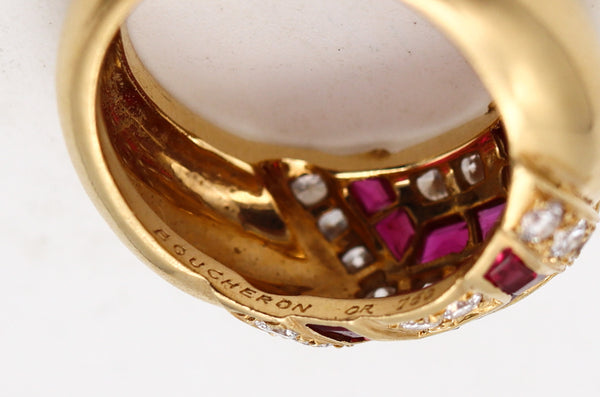 BOUCHERON Paris Modernist Ring In 18Kt Gold With 1.94 Ctw In Diamonds & Rubies