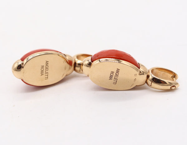 ANGELETTI ROMA Dangle Hoops Earrings In 18Kt Gold With Diamonds & Corals