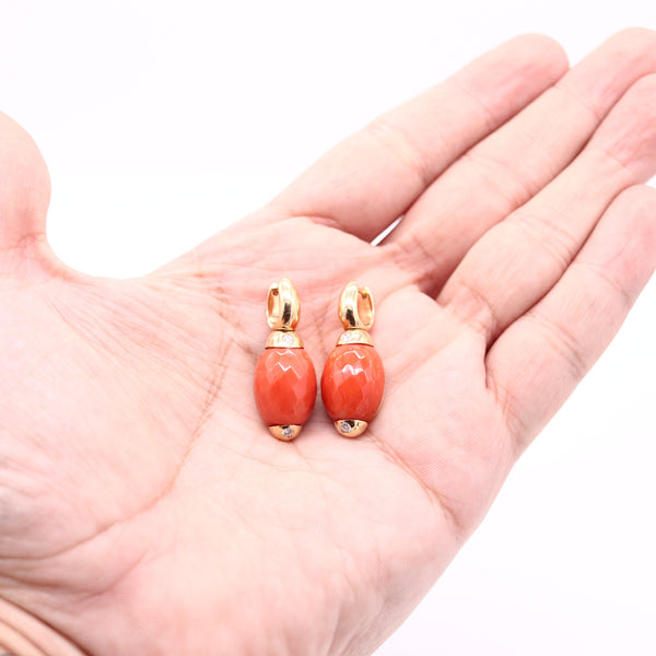 ANGELETTI ROMA Dangle Hoops Earrings In 18Kt Gold With Diamonds & Corals