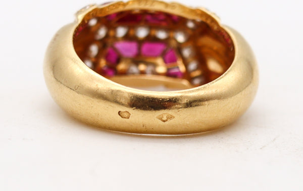 BOUCHERON Paris Modernist Ring In 18Kt Gold With 1.94 Ctw In Diamonds & Rubies