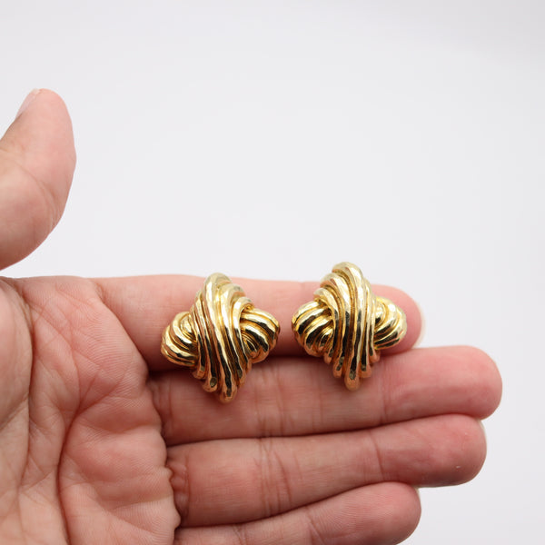 HENRY DUNAY New York Clips-On Earrings In Solid Faceted 18Kt Yellow Gold