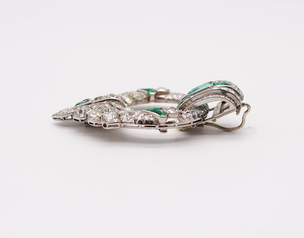 OSTERTAG Paris 1930 Art Deco Pendant Brooch Platinum 20.24 Ctw Diamonds & Emeralds