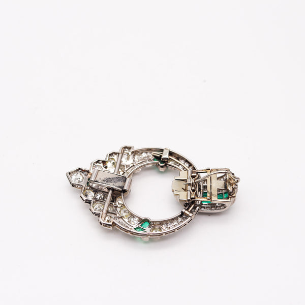 OSTERTAG Paris 1930 Art Deco Pendant Brooch Platinum 20.24 Ctw Diamonds & Emeralds
