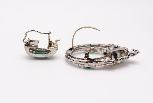 OSTERTAG Paris 1930 Art Deco Pendant Brooch Platinum 20.24 Ctw Diamonds & Emeralds