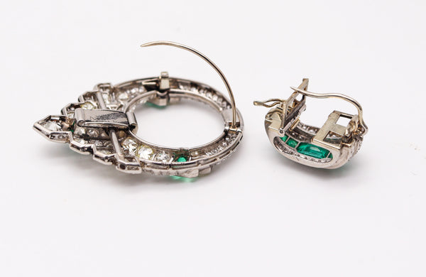 OSTERTAG Paris 1930 Art Deco Pendant Brooch Platinum 20.24 Ctw Diamonds & Emeralds