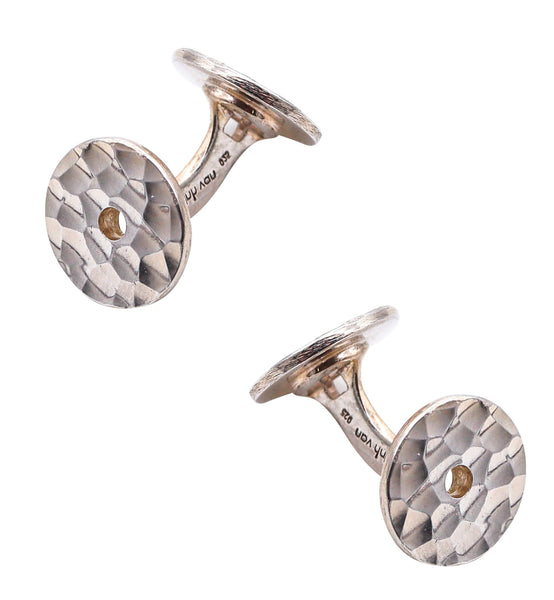 DINH VAN Paris 1990 Pair Of Round Pi Cufflinks In Solid .925 Sterling Silver