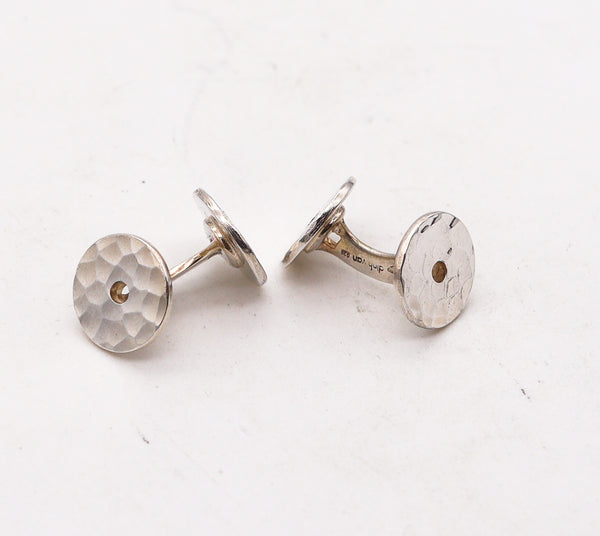 DINH VAN Paris 1990 Pair Of Round Pi Cufflinks In Solid .925 Sterling Silver