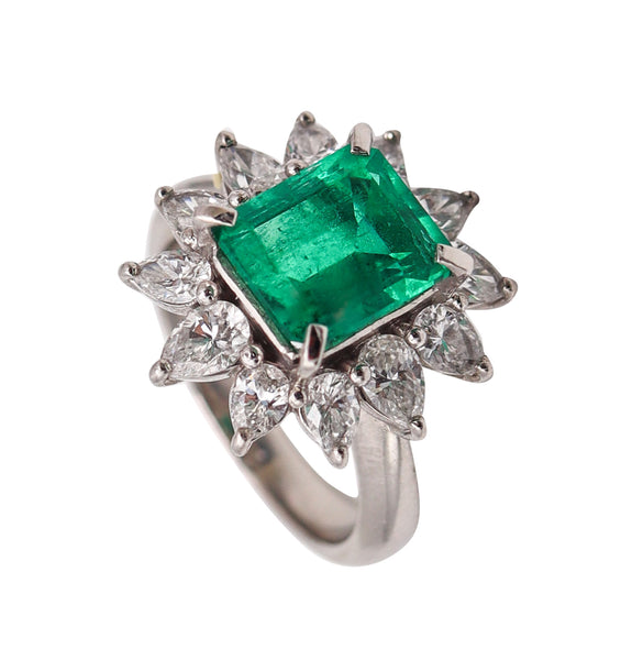 TIFFANY & CO. Gia Certified Platinum Cocktail Ring With 4.01 Ctw Emerald & Diamonds
