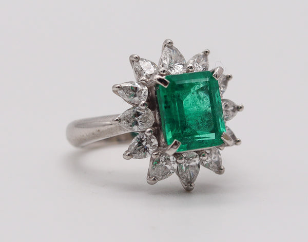 TIFFANY & CO. Gia Certified Platinum Cocktail Ring With 4.01 Ctw Emerald & Diamonds