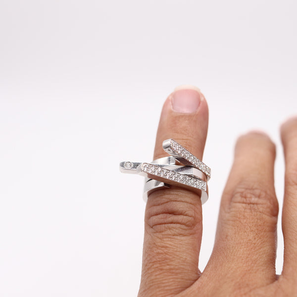 GARRARD & CO. London 2003 Sculptural Trio Ring 18Kt White Gold And VS Diamonds