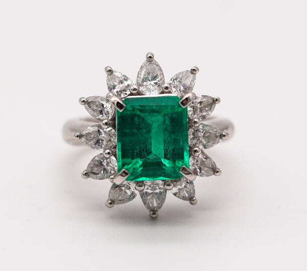 TIFFANY & CO. Gia Certified Platinum Cocktail Ring With 4.01 Ctw Emerald & Diamonds