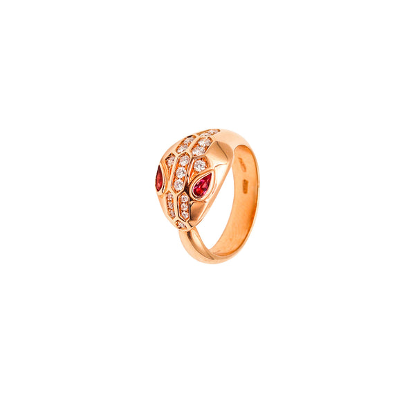 BVLGARI Roma Serpenti Ring In 18Kt Rose Gold With Diamonds Box & Papers