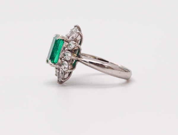 TIFFANY & CO. Gia Certified Platinum Cocktail Ring With 4.01 Ctw Emerald & Diamonds