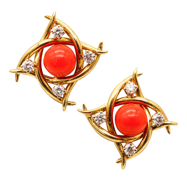TIFFANY & CO. Clips Earrings In 18Kt Gold With 7.48 Ctw In Diamonds And Corals