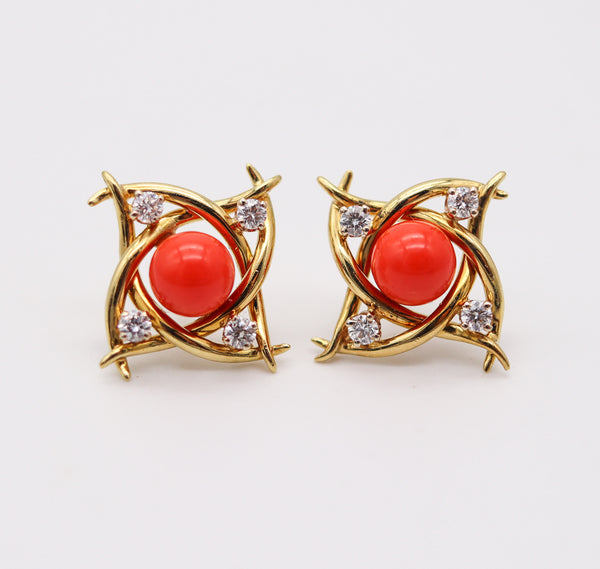 TIFFANY & CO. Clips Earrings In 18Kt Gold With 7.48 Ctw In Diamonds And Corals