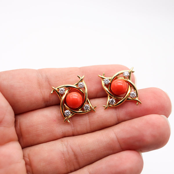 TIFFANY & CO. Clips Earrings In 18Kt Gold With 7.48 Ctw In Diamonds And Corals