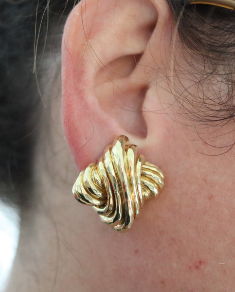 HENRY DUNAY New York Clips-On Earrings In Solid Faceted 18Kt Yellow Gold