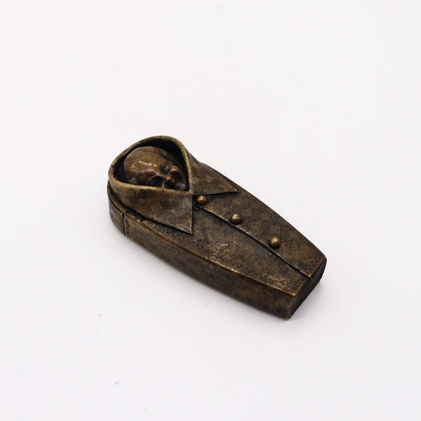 ART-NOUVEAU 1890 Germany Unusual Vesta Matches Box In Solid Gilt Brass