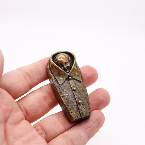 ART-NOUVEAU 1890 Germany Unusual Vesta Matches Box In Solid Gilt Brass