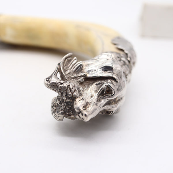 AUSTRIA 1900 Antique Cigar Cutter Sculpted Hunting Dog In .900 Sterling Silver