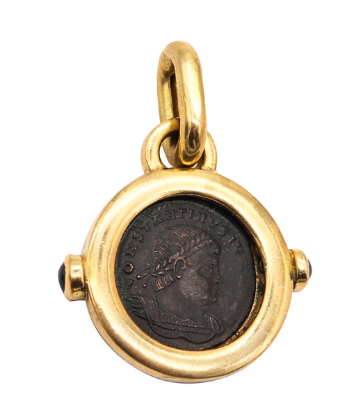 ROMAN EMPIRE 300 AD Emperor Constantine Coin Pendant In 18Kt Gold And Sapphires