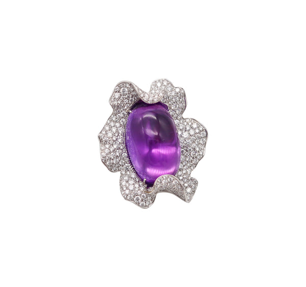 -Palmiero Milano Cocktail Ring In 18Kt White Gold 33.09 Ctw Diamonds And Amethyst