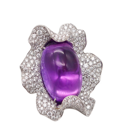 -Palmiero Milano Cocktail Ring In 18Kt White Gold 33.09 Ctw Diamonds And Amethyst