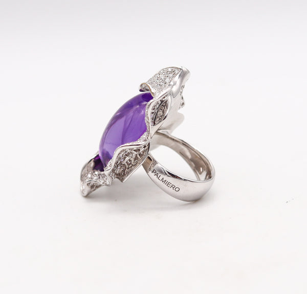 -Palmiero Milano Cocktail Ring In 18Kt White Gold 33.09 Ctw Diamonds And Amethyst