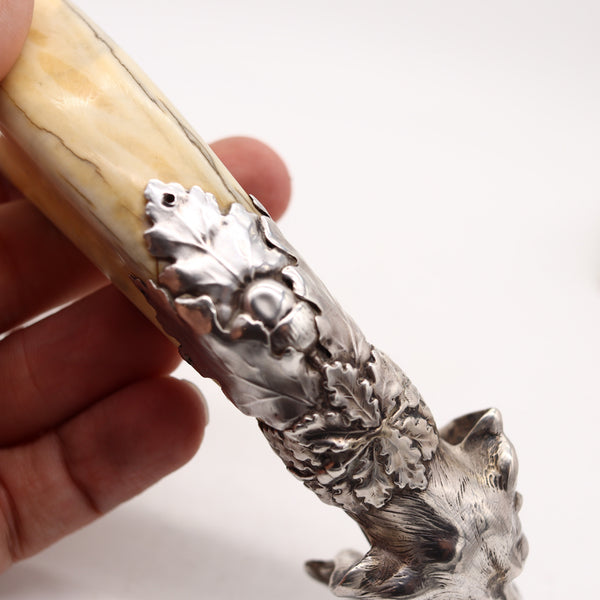 AUSTRIA 1900 Antique Cigar Cutter Sculpted Hunting Dog In .900 Sterling Silver