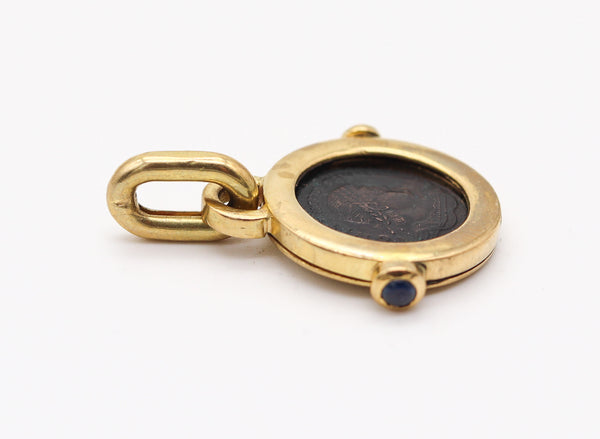 ROMAN EMPIRE 300 AD Emperor Constantine Coin Pendant In 18Kt Gold And Sapphires