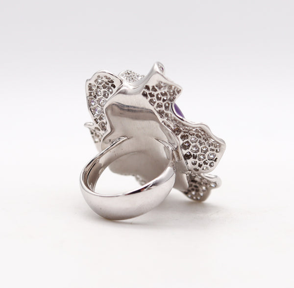 -Palmiero Milano Cocktail Ring In 18Kt White Gold 33.09 Ctw Diamonds And Amethyst