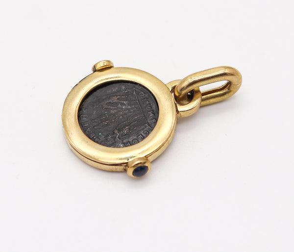 ROMAN EMPIRE 300 AD Emperor Constantine Coin Pendant In 18Kt Gold And Sapphires