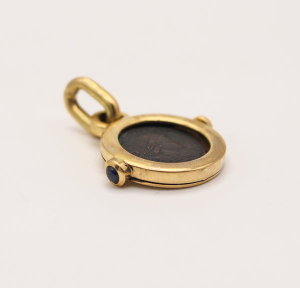 ROMAN EMPIRE 300 AD Emperor Constantine Coin Pendant In 18Kt Gold And Sapphires
