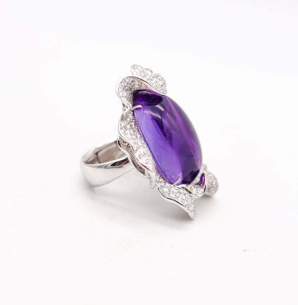 -Palmiero Milano Cocktail Ring In 18Kt White Gold 33.09 Ctw Diamonds And Amethyst