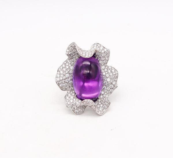 -Palmiero Milano Cocktail Ring In 18Kt White Gold 33.09 Ctw Diamonds And Amethyst