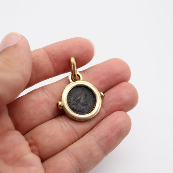 ROMAN EMPIRE 300 AD Emperor Constantine Coin Pendant In 18Kt Gold And Sapphires