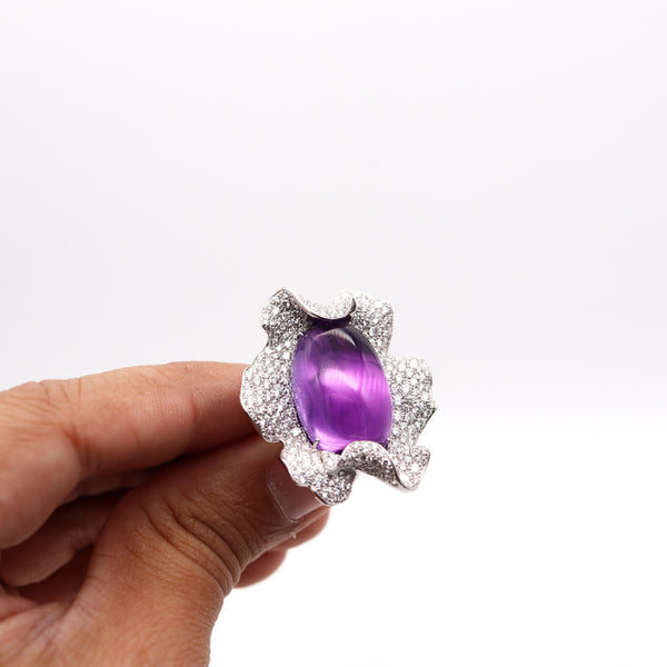 -Palmiero Milano Cocktail Ring In 18Kt White Gold 33.09 Ctw Diamonds And Amethyst