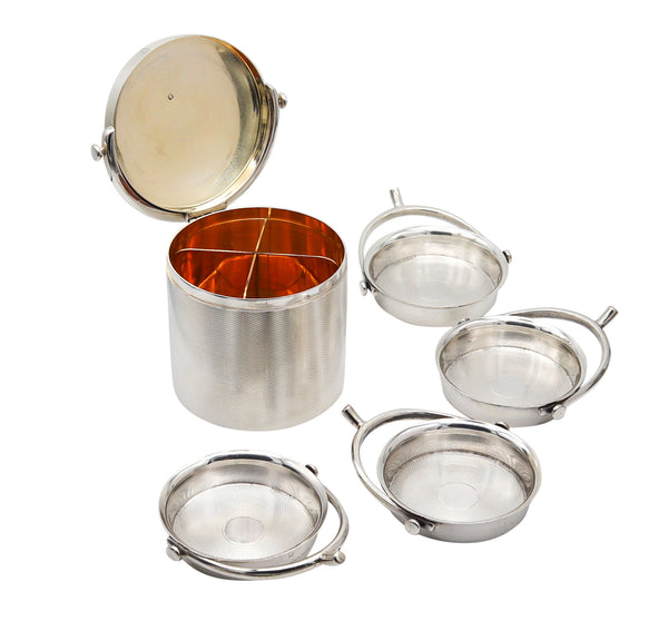 HERMES PARIS 1935 Art-Deco Round Box And Trays Desk Set In .950 Sterling Silver