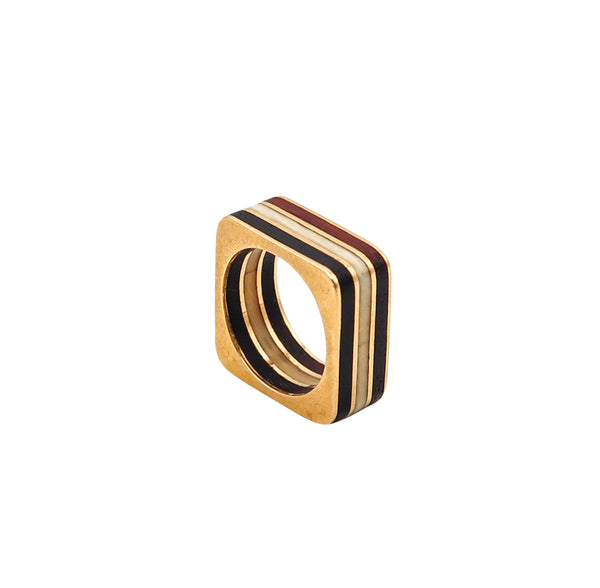 -Octavio Sarda Palau 1970 Barcelona Geometric Ring In 18Kt Gold With Gemstones