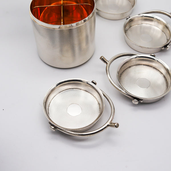 HERMES PARIS 1935 Art-Deco Round Box And Trays Desk Set In .950 Sterling Silver